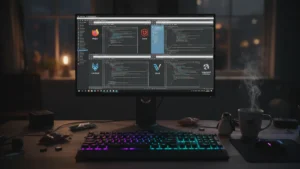 Six Linux browsers — Firefox, Brave, LibreWolf, Vivaldi, Chromium, and Ungoogled Chromium — tiled on a monitor in a 2026 daily-driver setup