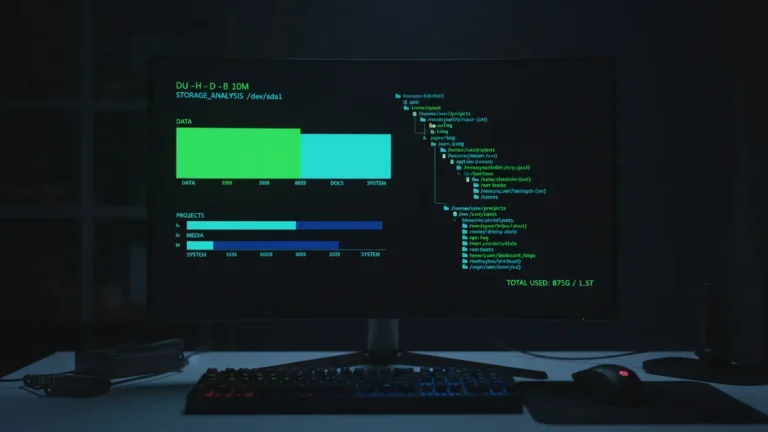 best-linux-disk-usage-analyzers-2026 › best-linux-disk-usage-analyzers-2026 Terminal screen displaying colorful Linux disk usage analyzer output with directory tree visualization
