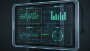 Linux server monitoring dashboard showing real-time CPU, memory, and network metrics across multiple tools