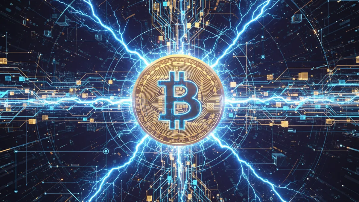 › bitcoin-lightning-network Bitcoin Lightning Network visualization showing instant payment channels and network nodes