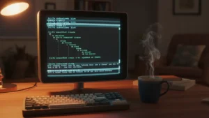 › how-to-use-btrfs-on-linux Terminal showing Btrfs subvolume and snapshot commands on a Linux system in a cozy homelab setup