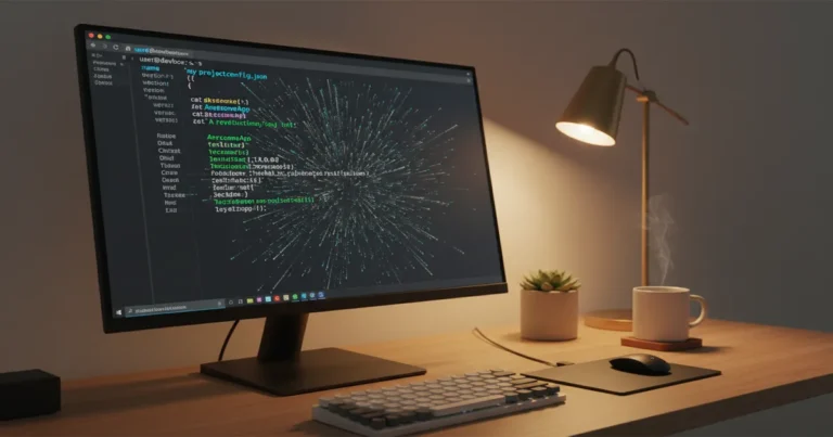 › how-to-use-cat-command-in-linux Linux terminal showing the cat command reading file contents in a cozy developer workspace
