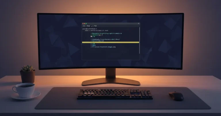 how-to-use-fzf-command-in-linux › how-to-use-fzf-command-in-linux Terminal window showing fzf fuzzy finder search results on a Linux desktop