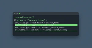 Linux terminal showing grep command searching through text with highlighted matching lines