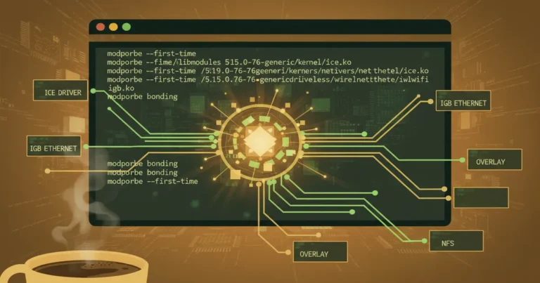 how-to-use-modprobe-command-in-linux › how-to-use-modprobe-command-in-linux Linux terminal showing modprobe commands for loading kernel modules with dependency paths