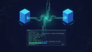 Linux terminal showing rsync file synchronization between local and remote servers