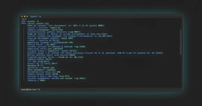 › how-to-use-sysctl-in-linux Linux terminal showing sysctl command output with kernel parameters for system tuning