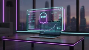 Aave DeFi lending protocol dashboard showing liquidity pools and crypto lending interface