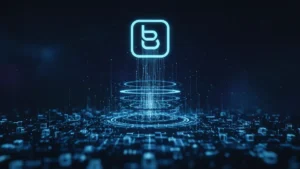 Base blockchain logo with transaction flows settling into Ethereum mainnet, illustrating Coinbase's Layer 2 scaling solution