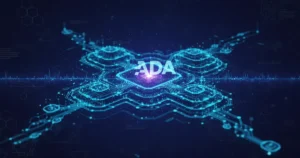Cardano ADA blockchain network visualization showing layered architecture and proof of stake nodes