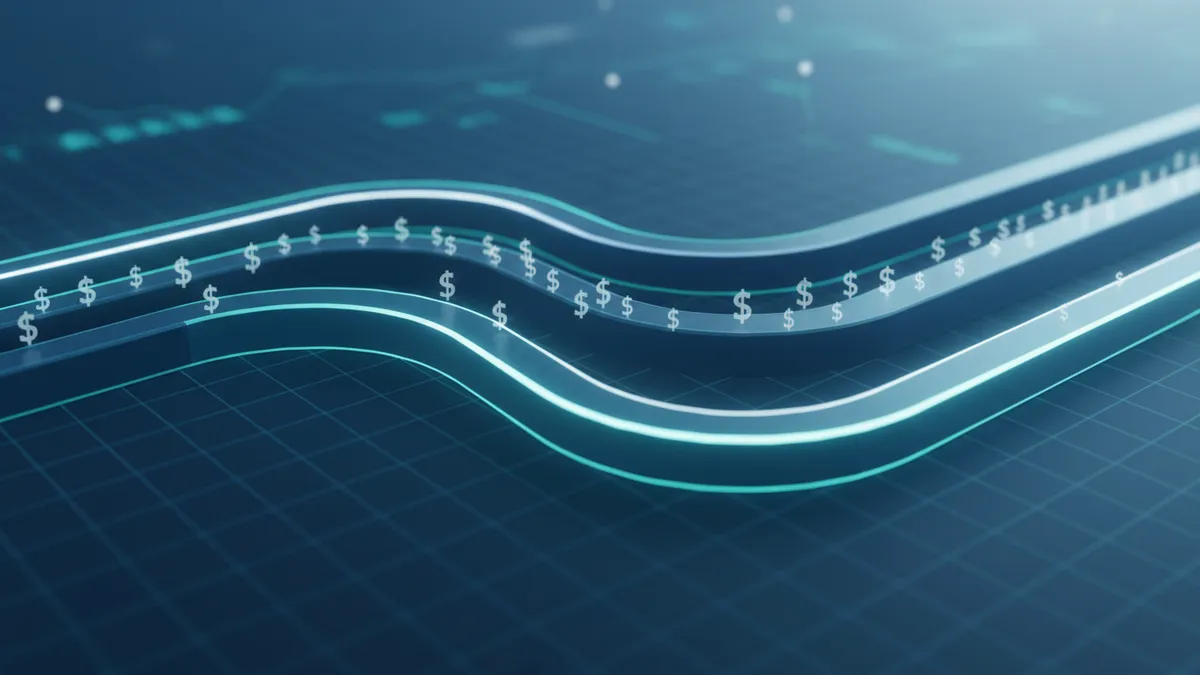 Abstract visualization of Curve Finance stablecoin liquidity pools and trading curves in deep blue and teal