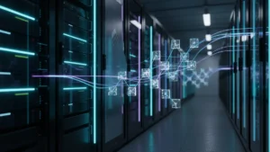 › what-is-hedera-hbar-crypto Hedera HBAR hashgraph network visualization with enterprise data center and directed acyclic graph nodes