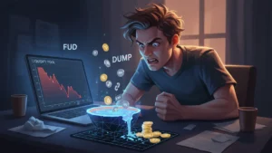 Visual illustration of impermanent loss in DeFi showing coins draining from a liquidity pool