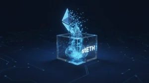 what-is-lido-finance › what-is-lido-finance Ethereum logo dissolving into liquid stETH droplets representing Lido Finance liquid staking protocol