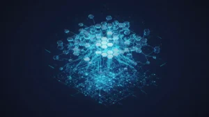 NEAR Protocol blockchain visualization showing parallel Nightshade sharding and connected AI agent nodes