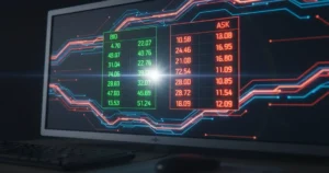 Order flow trading screen showing depth of market order book with buy and sell orders