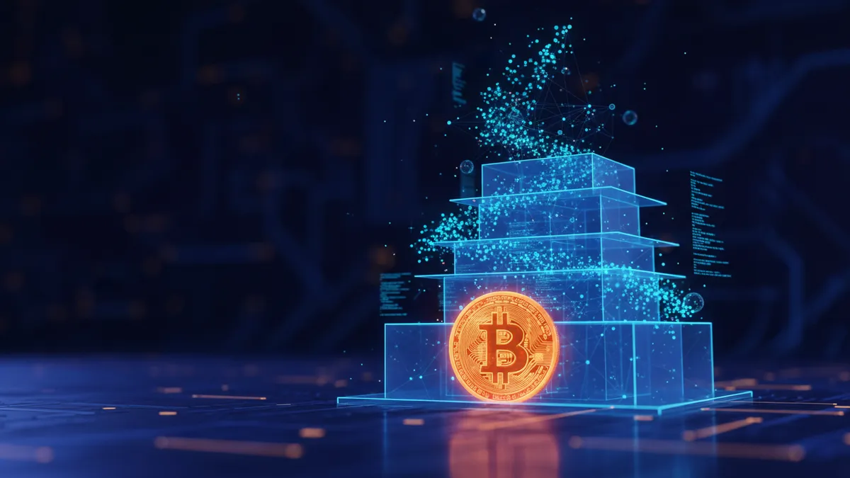 Diagram concept of Stacks STX as a Bitcoin Layer 2 smart contract network anchored to a Bitcoin coin