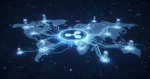 XRP cryptocurrency coin connected to global banking network for cross-border payments