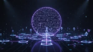 Visual representation of zero knowledge proofs in crypto showing a cryptographic shield protecting blockchain data with mathematical equations